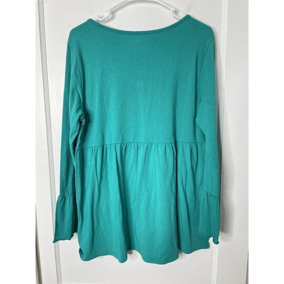 Soft Surroundings Pullover Peplum Shirt L Soft Stretch Bell Sleeve Boho Casual - Picture 3 of 8